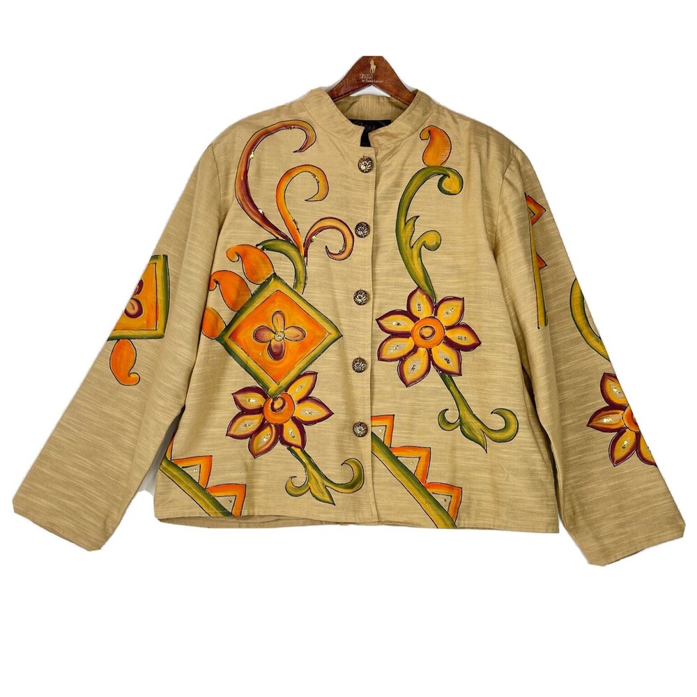 Vintage Alex Kim Women’s Size LP Jacket Yellow Floral Sequined Buttons Closure - Picture 3 of 16